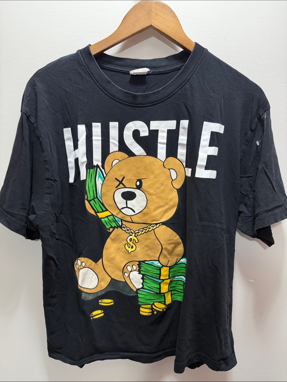 Unisex Black 'Hustle' Graphic Tee with Money Bear 24x24